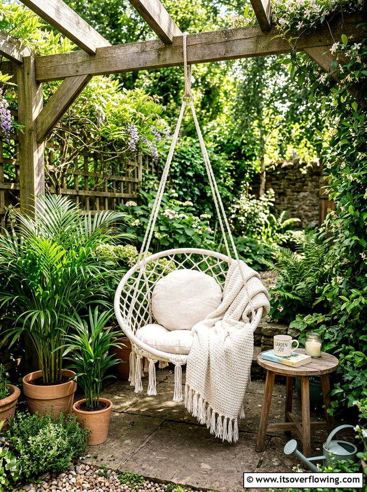 Macrame Swing Chair - 25 small garden ideas with boho style