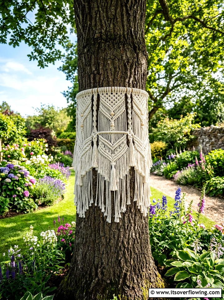 Macrame Tree Wrap - 25 garden decor ideas with macrame