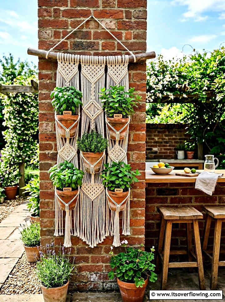Macrame Vertical Herb Garden - 25 garden decor ideas with macrame
