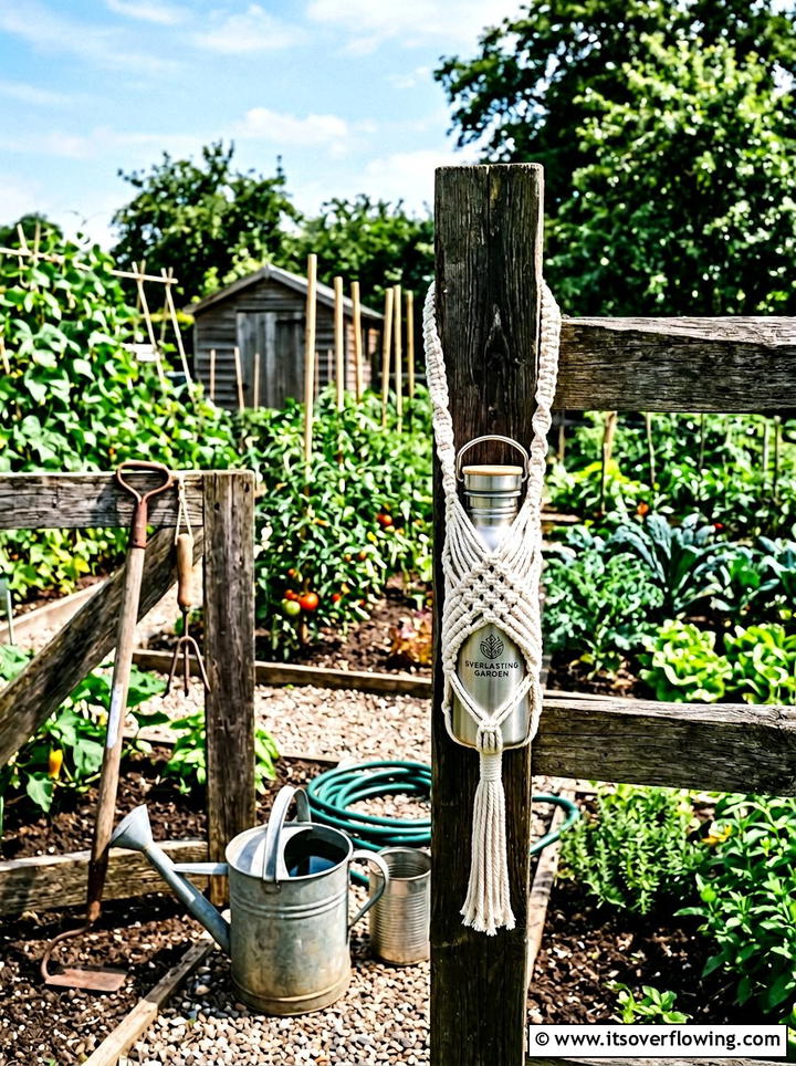 Macrame Water Bottle Holder - 25 garden decor ideas with macrame