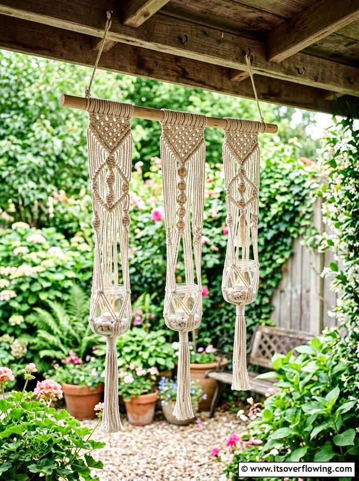 Macrame tea light hangers - 25 garden decor ideas with tea lights