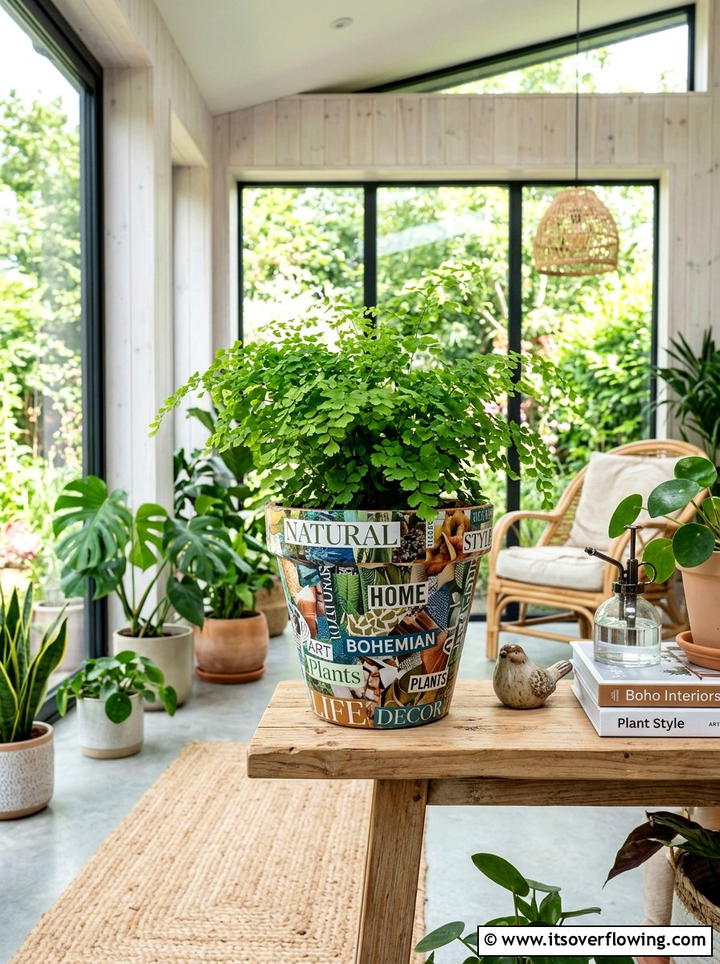 Magazine Collage Plant Pot - 25 recycled garden ideas with old magazines