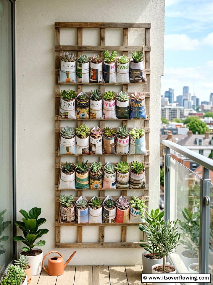 Magazine Page Vertical Planter - 25 recycled garden ideas with old magazines