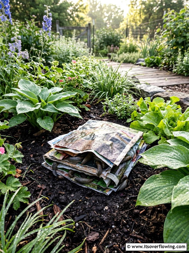Magazine Paper Slug Trap - 25 recycled garden ideas with old magazines