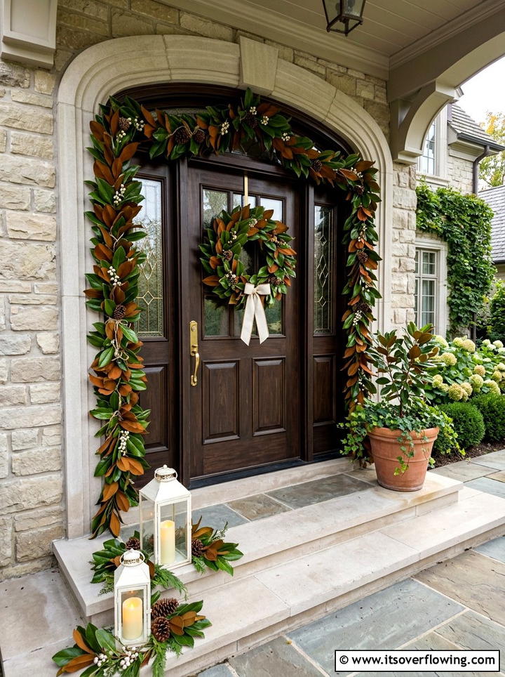 Magnolia Leaf Garland Front Door - 25 front porch decor ideas with garlands