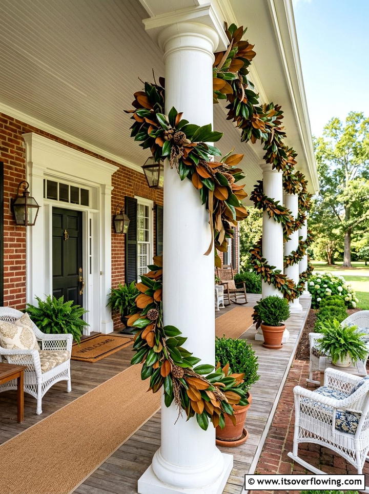 Magnolia Leaf Garland - 25 front porch decor ideas for winter