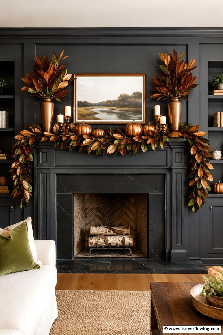 Magnolia Leaf Mantel Display - 50 Fall Mantel Decor Ideas for Cozy Spaces This Season