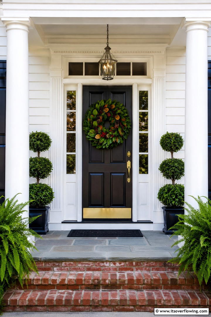 Magnolia Leaf Wreath Entrance - 50 Fall Front Door Decor Ideas Roundup- Curb Appeal