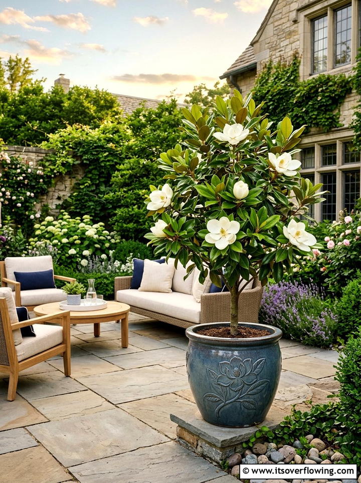Magnolia Patio Focal Point - 25 backyard decorating ideas with potted trees