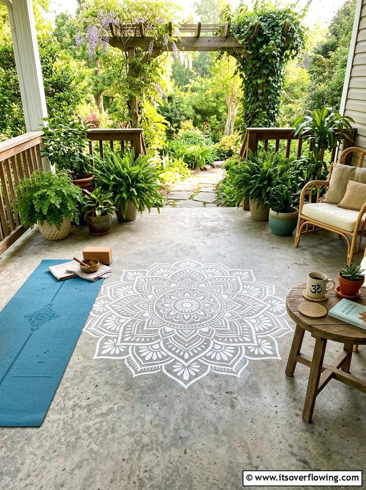 Mandala Centerpiece Floor - 25 front porch ideas with stenciled floor