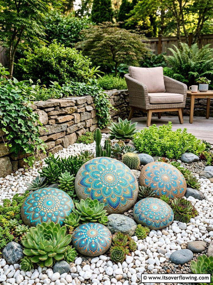 Mandala garden stones - 25 garden decor ideas with painted rocks
