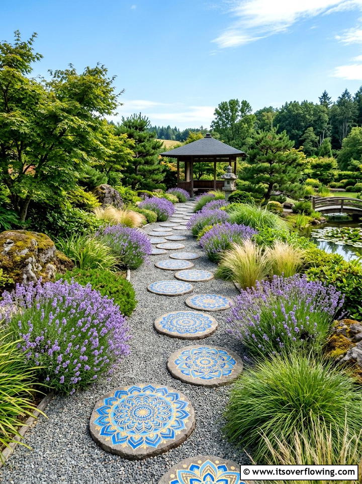 Mandala stone garden path - 25 creative garden ideas with painted stepping stones