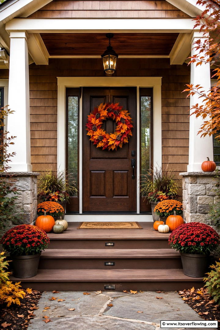 Maple Leaf Wreath Design - 50 Fall Front Door Decor Ideas Roundup- Curb Appeal