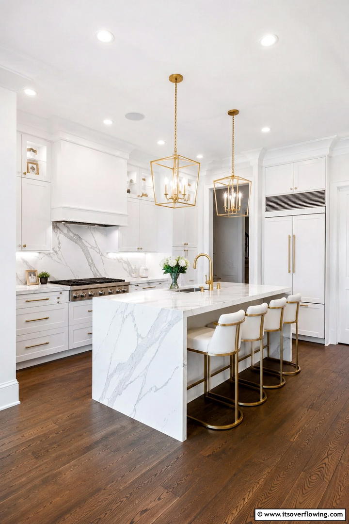 Marble Accented White Kitchen - 30 Small White Kitchen Ideas for Bright, Airy Spaces