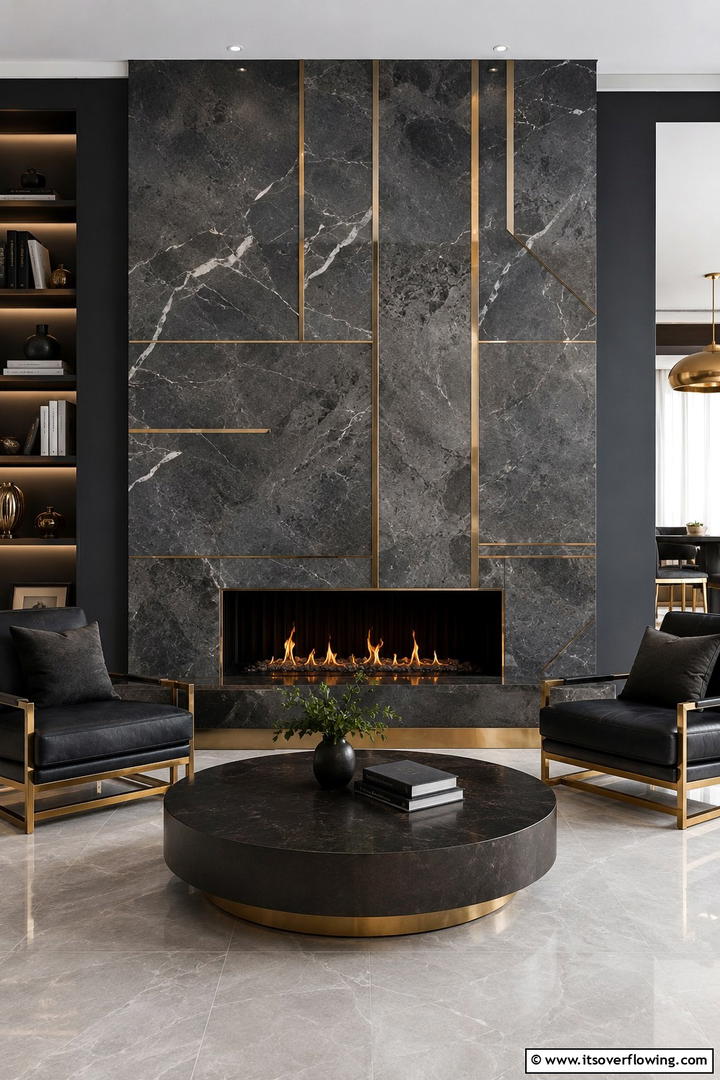 Marble Fireplace with Metal Accents - 25 Elegant Marble Fireplace Ideas for a Luxurious Look