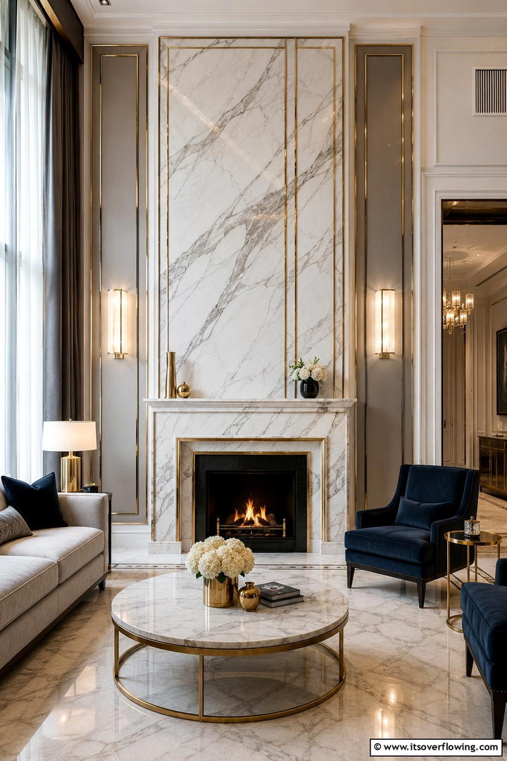 Marble Fireplace with Metallic Accents - 25 Elegant Marble Fireplace Ideas for a Luxurious Look