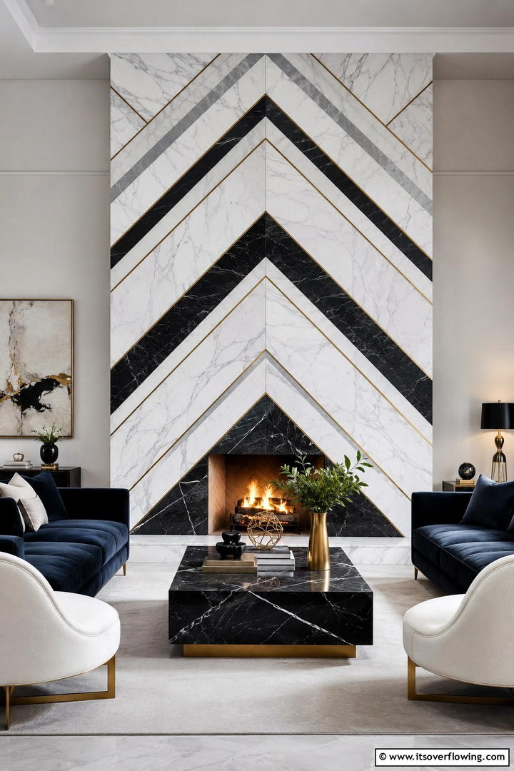 Marble Fireplaces with Geometric Designs - 25 Elegant Marble Fireplace Ideas for a Luxurious Look