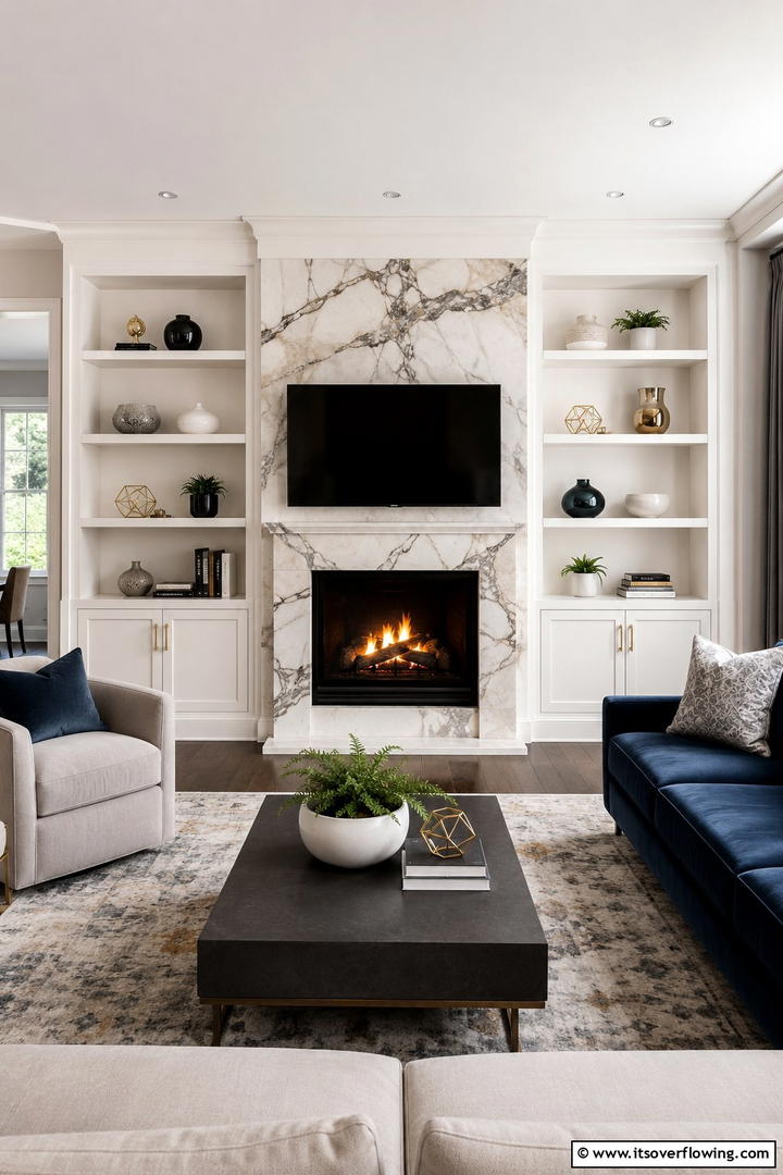 Marble Surround with Built Ins - 25 Elegant Marble Fireplace Ideas for a Luxurious Look
