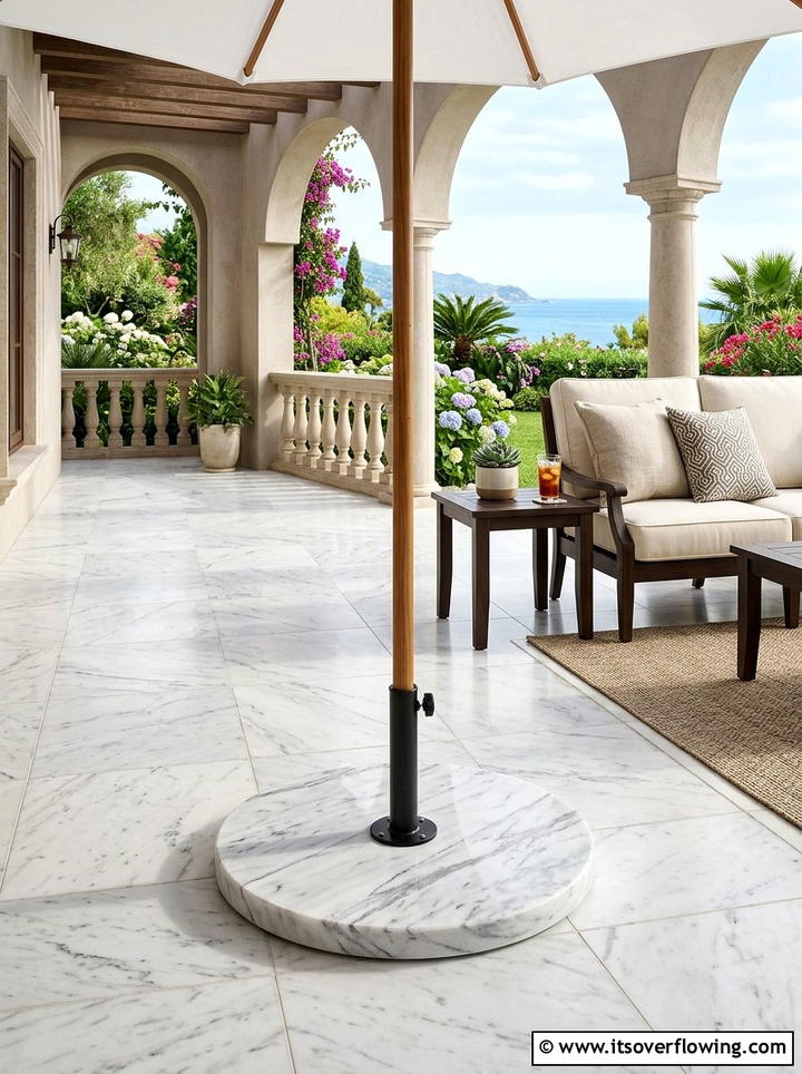 Marble Weighted Umbrella Base - 25 front porch ideas with umbrella stand