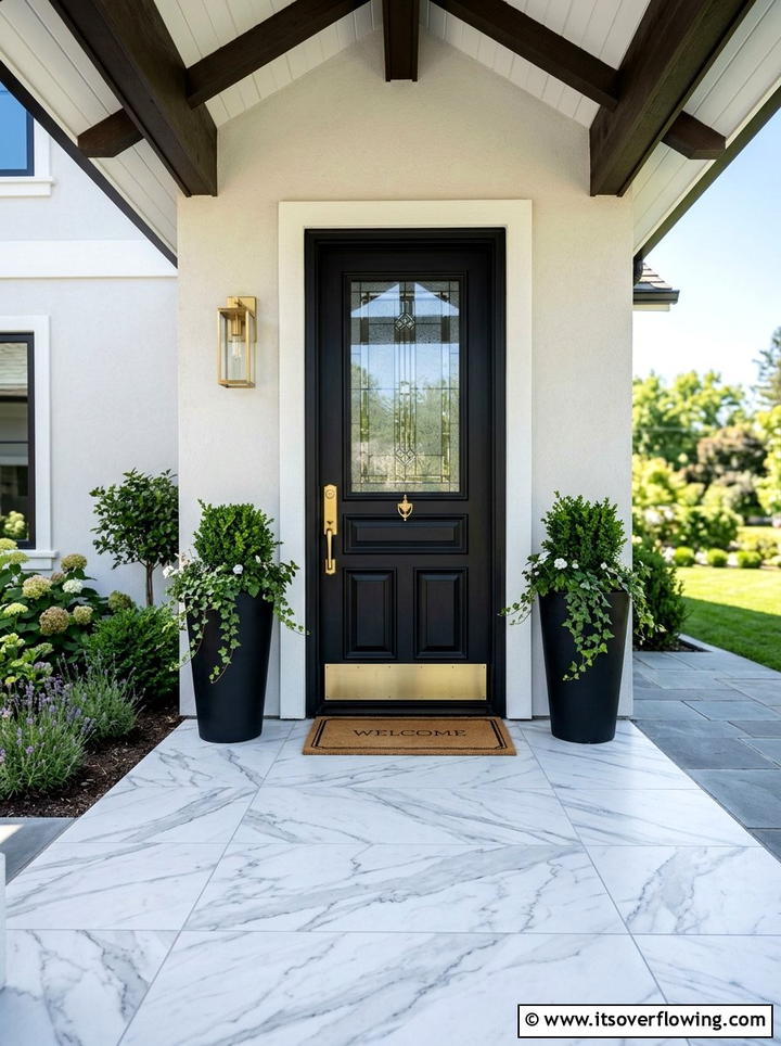 Marble look tile entry - 25 front porch ideas with tile floor