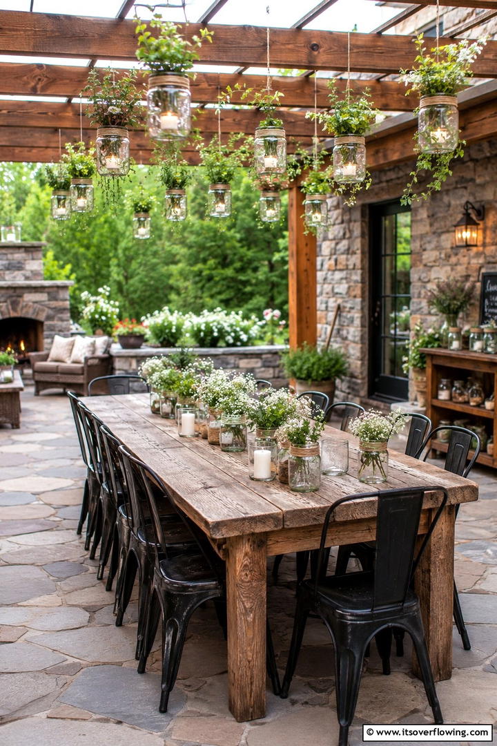 Mason Jar Accents - 30 Rustic Patio Ideas for a Charming Outdoor Relaxation Spot