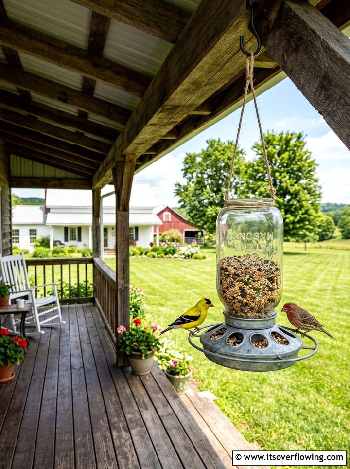 Mason Jar Bird Feeder - 25 reusing old things ideas for bird feeders