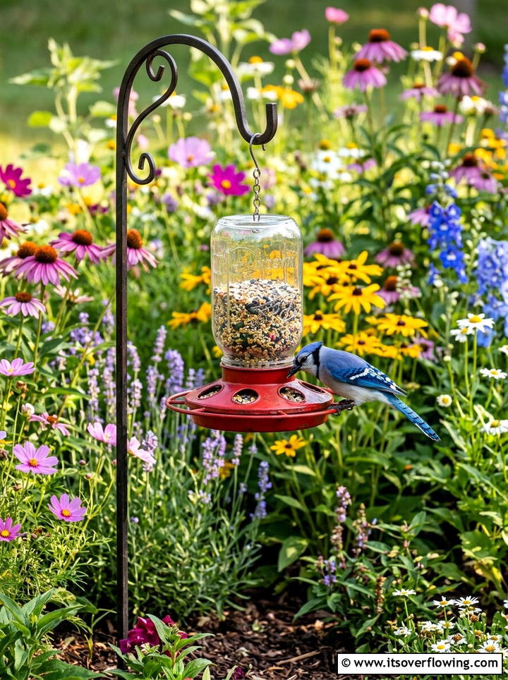 Mason Jar Bird Feeder - 25 upcycled garden ideas with mason jars