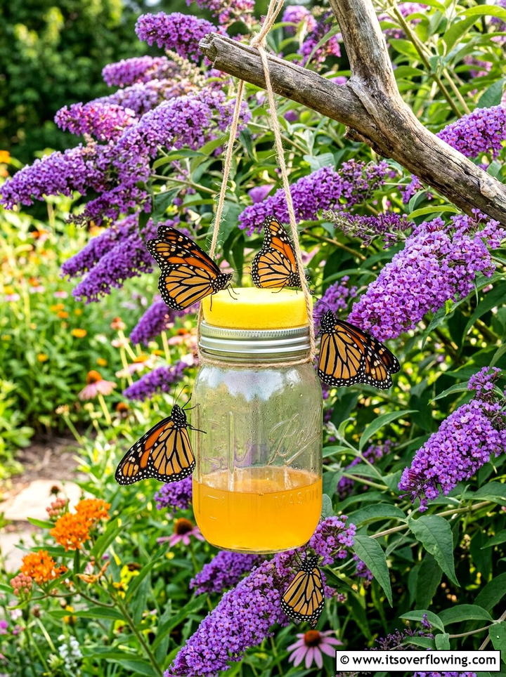 Mason Jar Butterfly Feeder - 25 upcycled garden ideas with mason jars