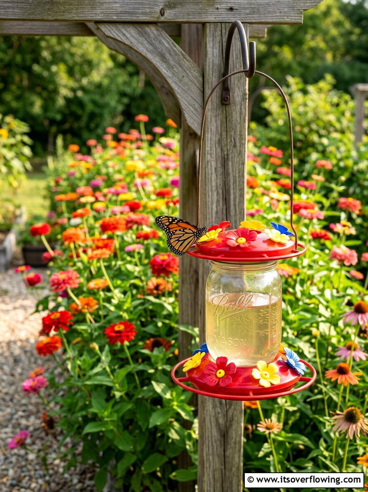 Mason Jar Butterfly Feeder - 25 garden decor ideas with mason jars