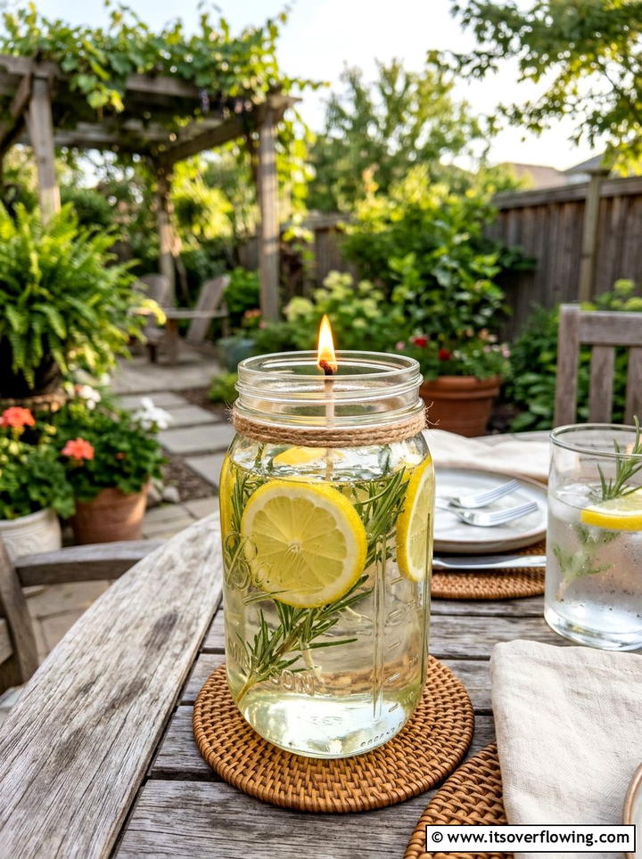 Mason Jar Citronella Candle - 25 garden decor ideas with mason jars