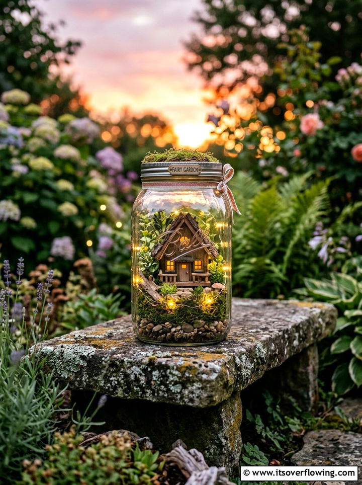 Mason Jar Fairy Garden - 25 upcycled garden ideas with mason jars