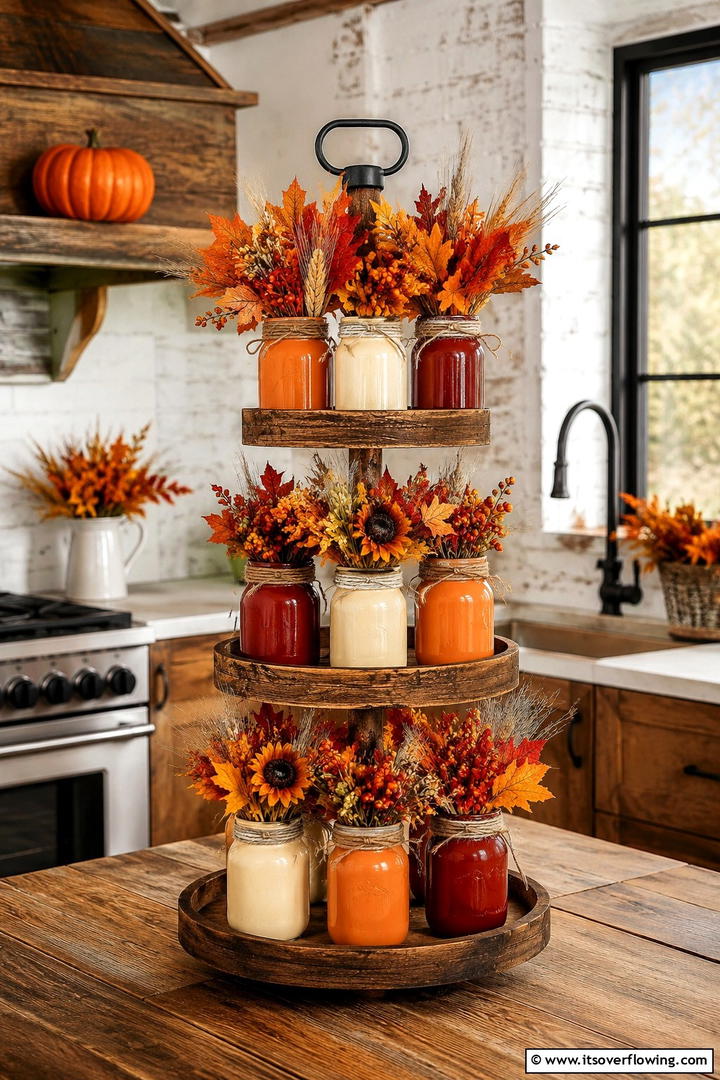 Mason Jar Fall Collection - 50 Fall Tiered Tray Decor Ideas for Festive Shelves