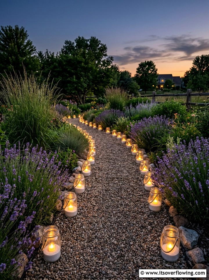 Mason Jar Garden Path Lighting - 25 upcycled garden ideas with mason jars