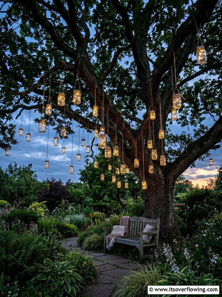 Mason Jar Hanging Lights - 25 garden decor ideas for birthdays