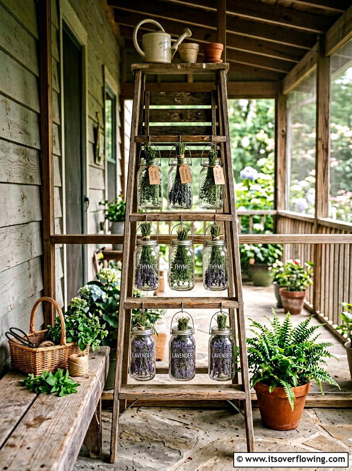 Mason Jar Herb Drying Rack - 25 upcycled garden ideas with mason jars
