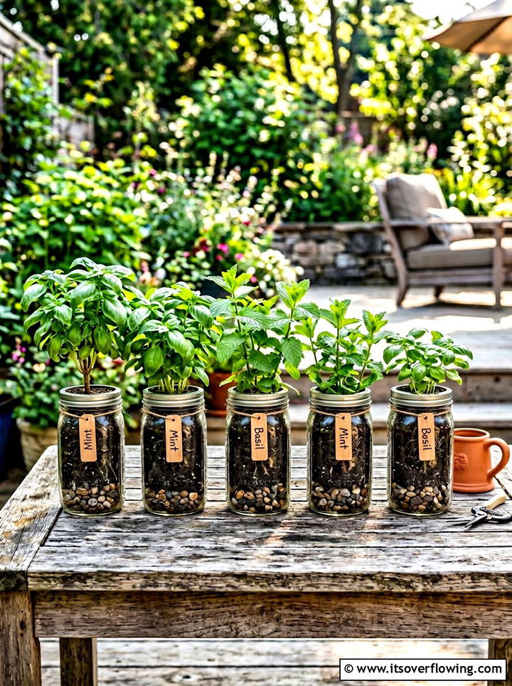 Mason Jar Herb Garden - 25 garden decor ideas with mason jars