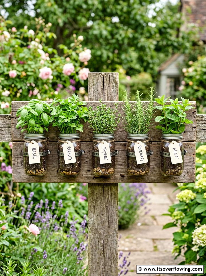 Mason Jar Herb Garden - 25 recycled garden ideas with gutter garden