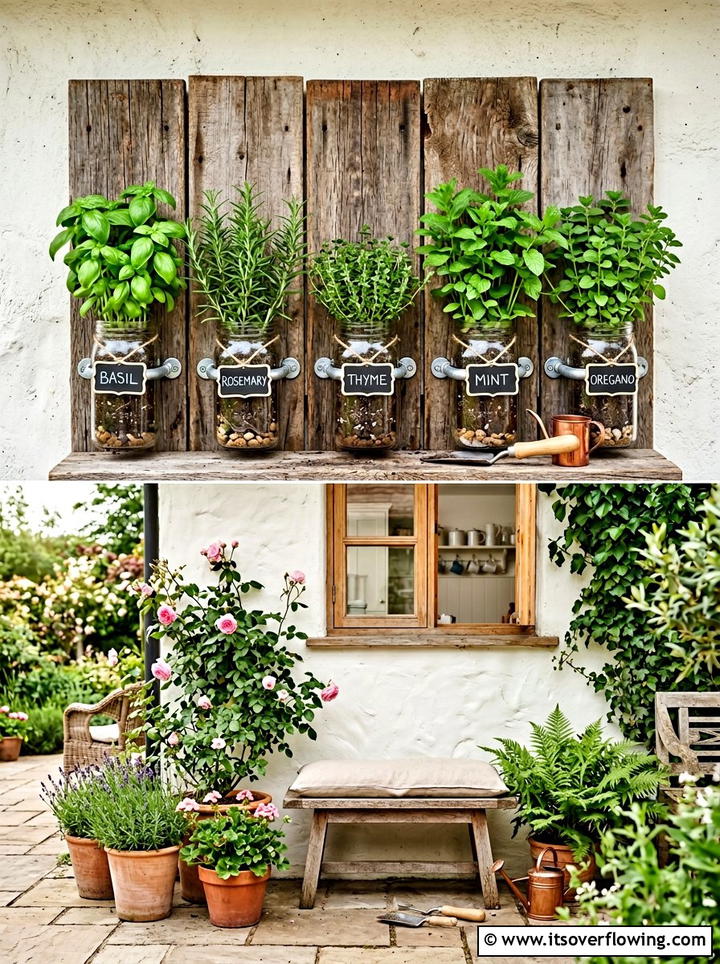 Mason Jar Herb Garden - 25 recycled garden ideas with pallet wall garden