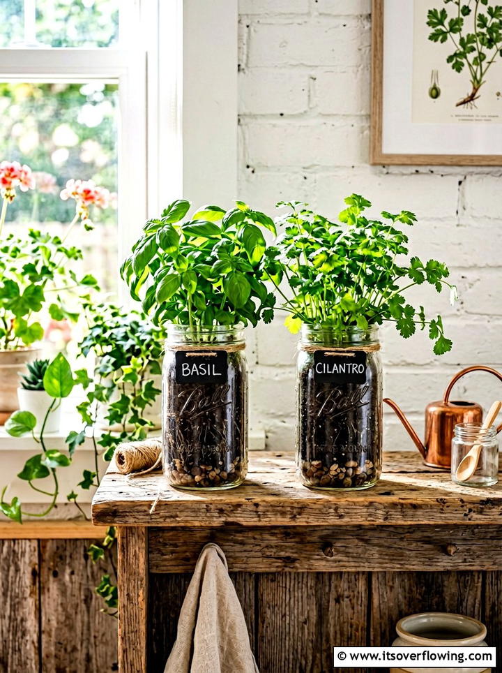 Mason Jar Herb Planter - 25 small garden ideas with herbs