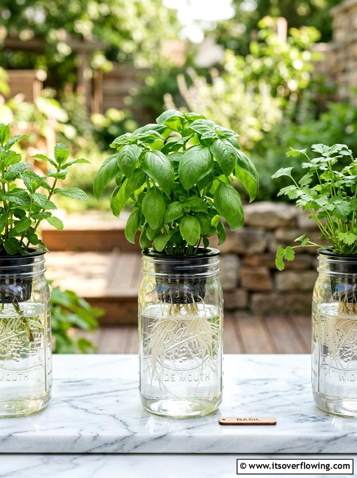 Mason Jar Hydroponic Herb Garden - 25 recycled garden ideas with self watering planters