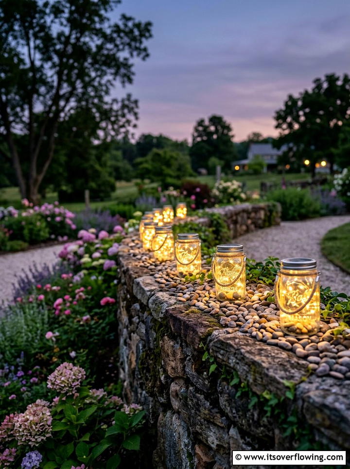 Mason Jar Lantern - 25 recycled garden ideas with pebbles