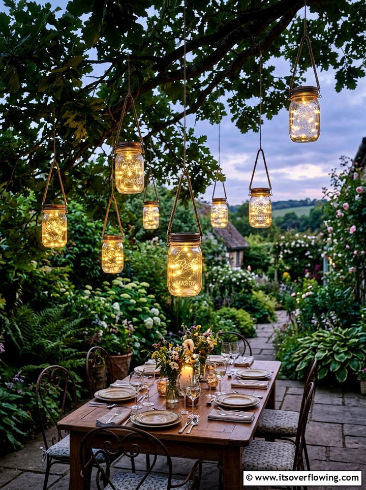Mason Jar Light - 25 recycled garden ideas for backyard decor