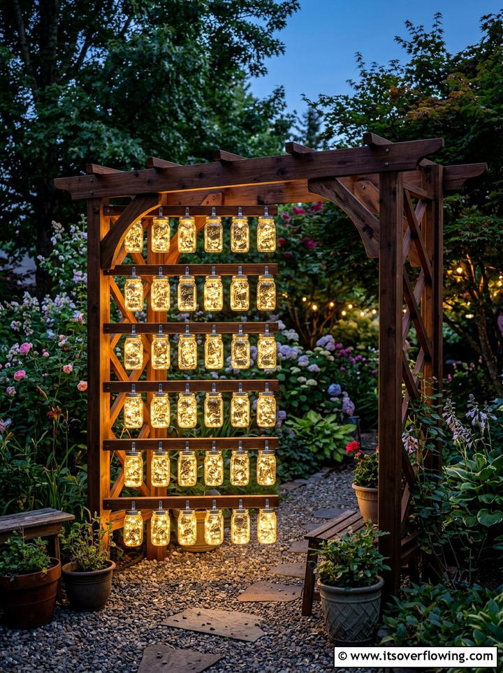 Mason Jar Light Divider - 25 upcycled garden ideas with privacy screens