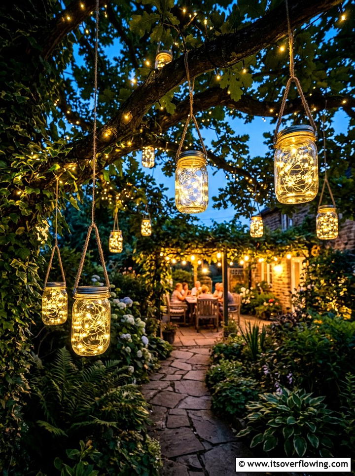 Mason Jar Lighting - 25 garden decor ideas for rustic gardens