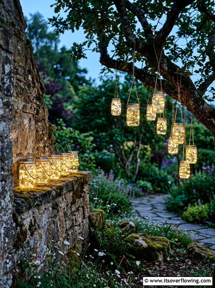 Mason Jar Lights - 25 cheap garden ideas with string lights