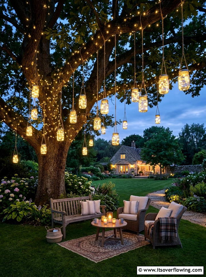 Mason Jar Lights - 25 backyard decorating ideas with garden party style