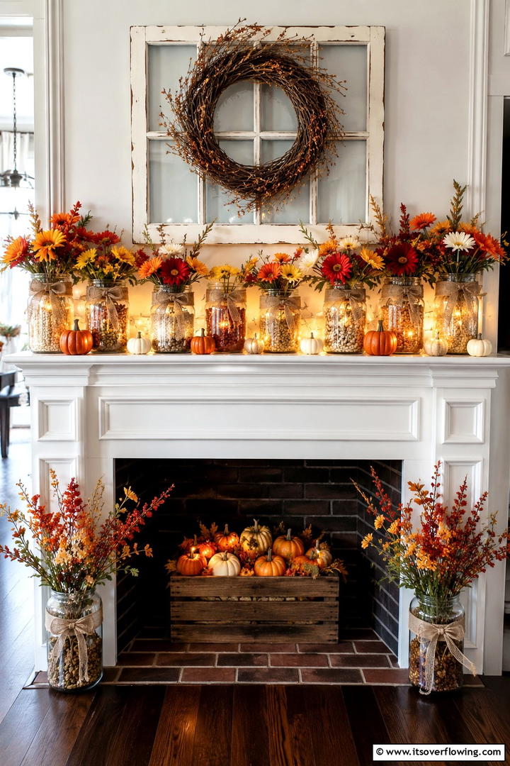 Mason Jar Mantel Arrangement - 50 Fall Mantel Decor Ideas for Cozy Spaces This Season