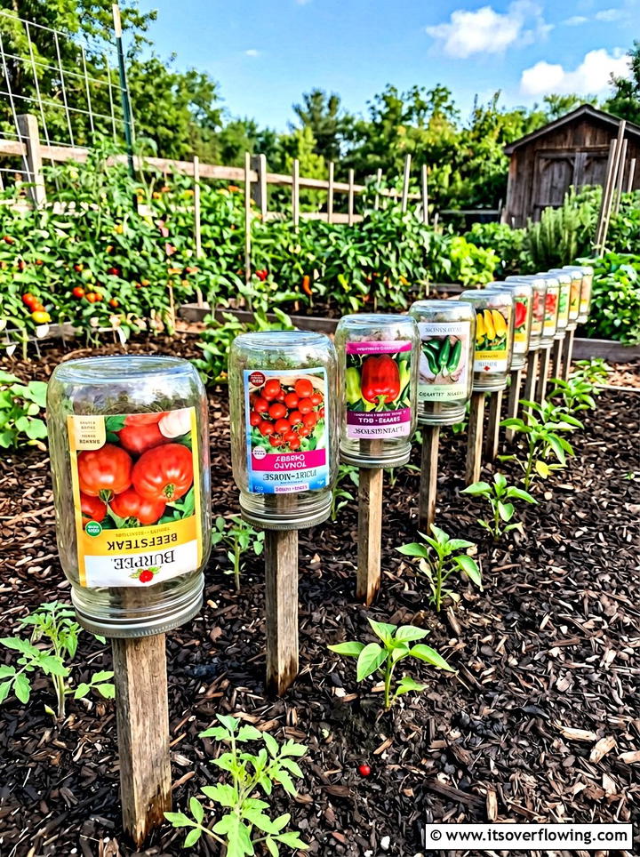 Mason Jar Plant Labels - 25 upcycled garden ideas with mason jars