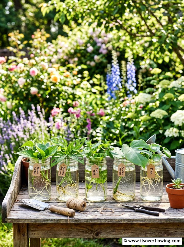 Mason Jar Plant Propagation - 25 upcycled garden ideas with mason jars