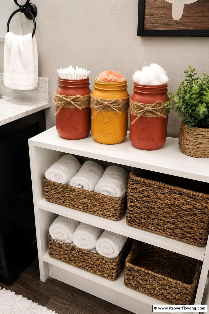 Mason Jar Storage Solutions - 50 Fall Bathroom Decor Ideas Roundup- Timeless Tips